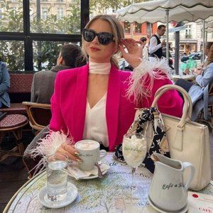 RARE ZARA SATIN BLOUSE WITH FEATHERS OYSTER WHITE 8212/428 BLOGGERS FAVORITE